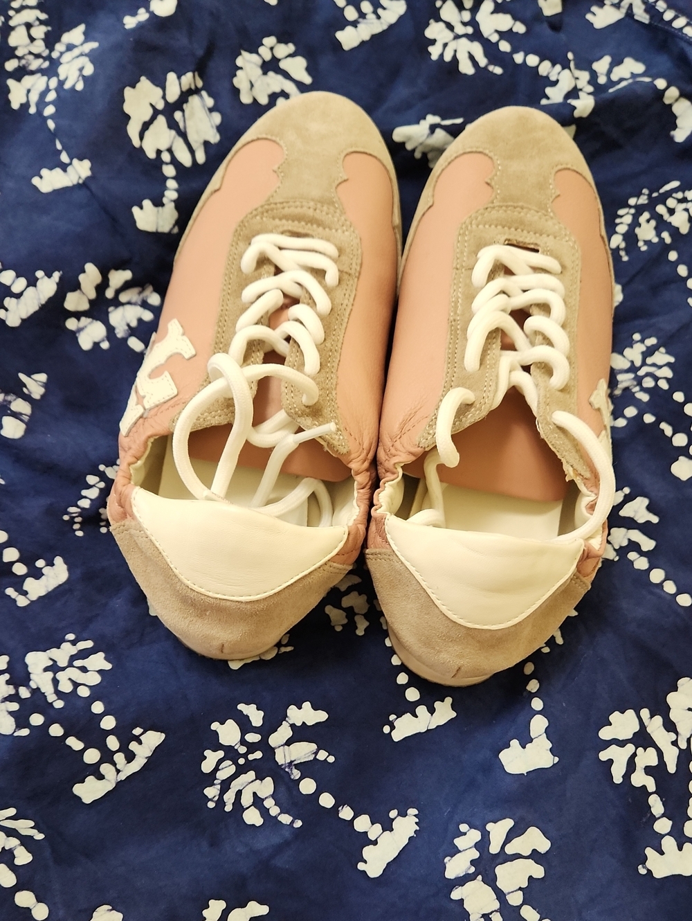 Tory Burch Pink and Beige Lace-Up Sneakers